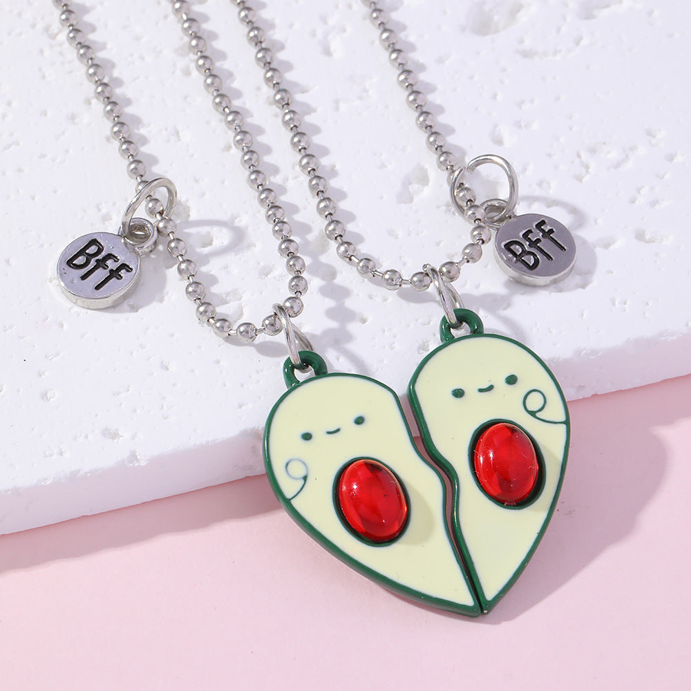 Venta al por mayor aleación mejor amigo corazón aguacate colgante collar